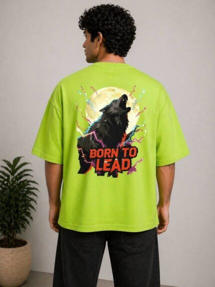 Born to Lead Neon Wolf Oversized T-Shirt by Billu Wala