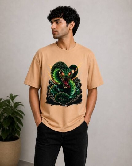 Billuwala Bold Cobra Graphic T-Shirt - Beige - XL