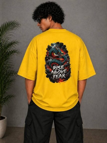 Billu Wala Oversized Yellow T-Shirt - XXL, XL, L - Dragon Print, Rise Above Fear