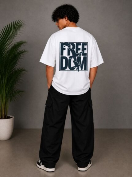 Billu Wala Freedom Graphic Oversized T-Shirt - White